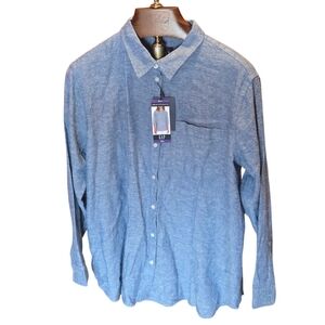 Gap Womens Linen Blend Button Down Blue Chambray Shirt Size 2XL